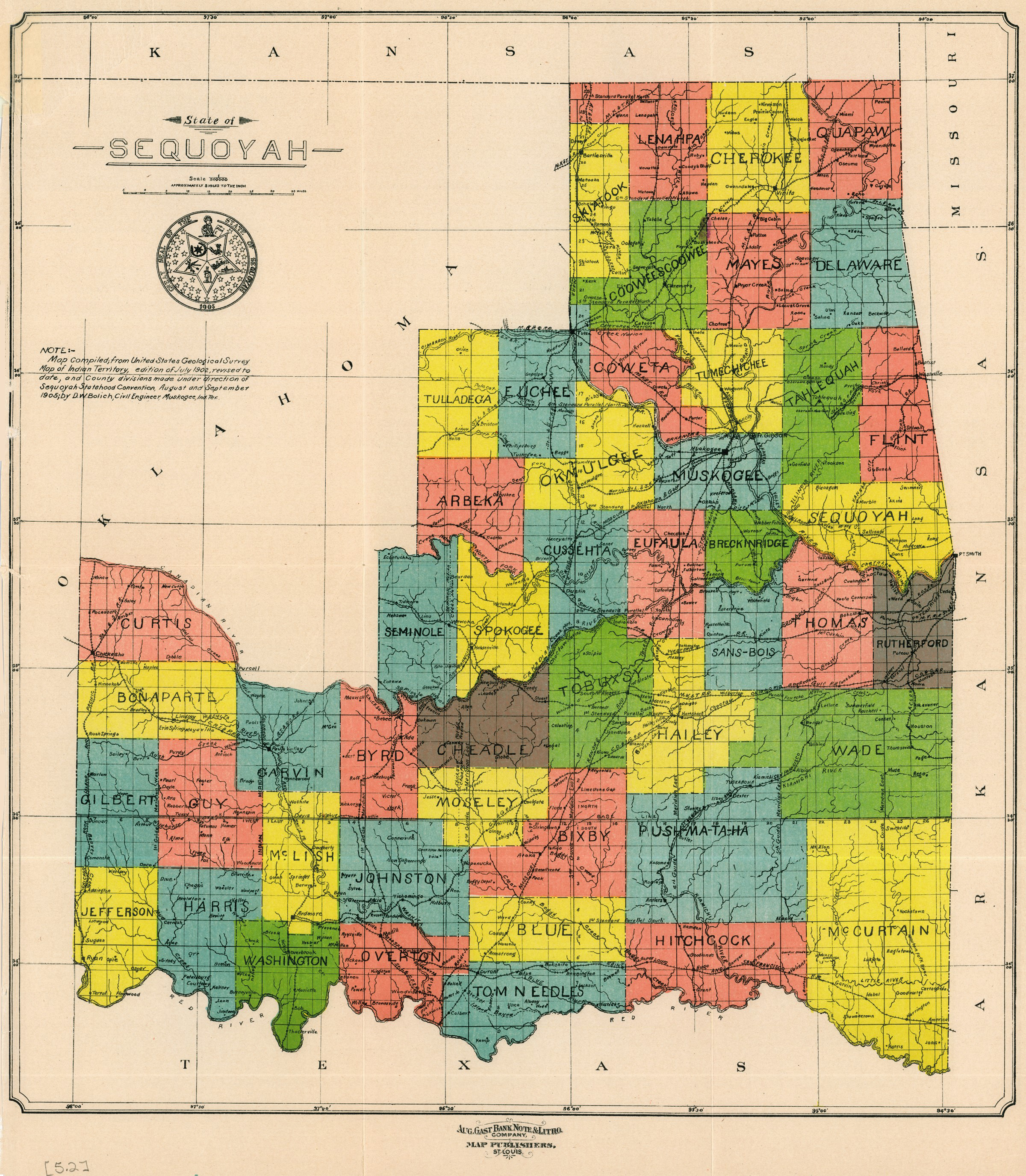 Historic map showing the proposed State of Sequoyah.